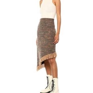 Ganni Asymmetrical Fringe Skirt in Brown and Cream new with tags